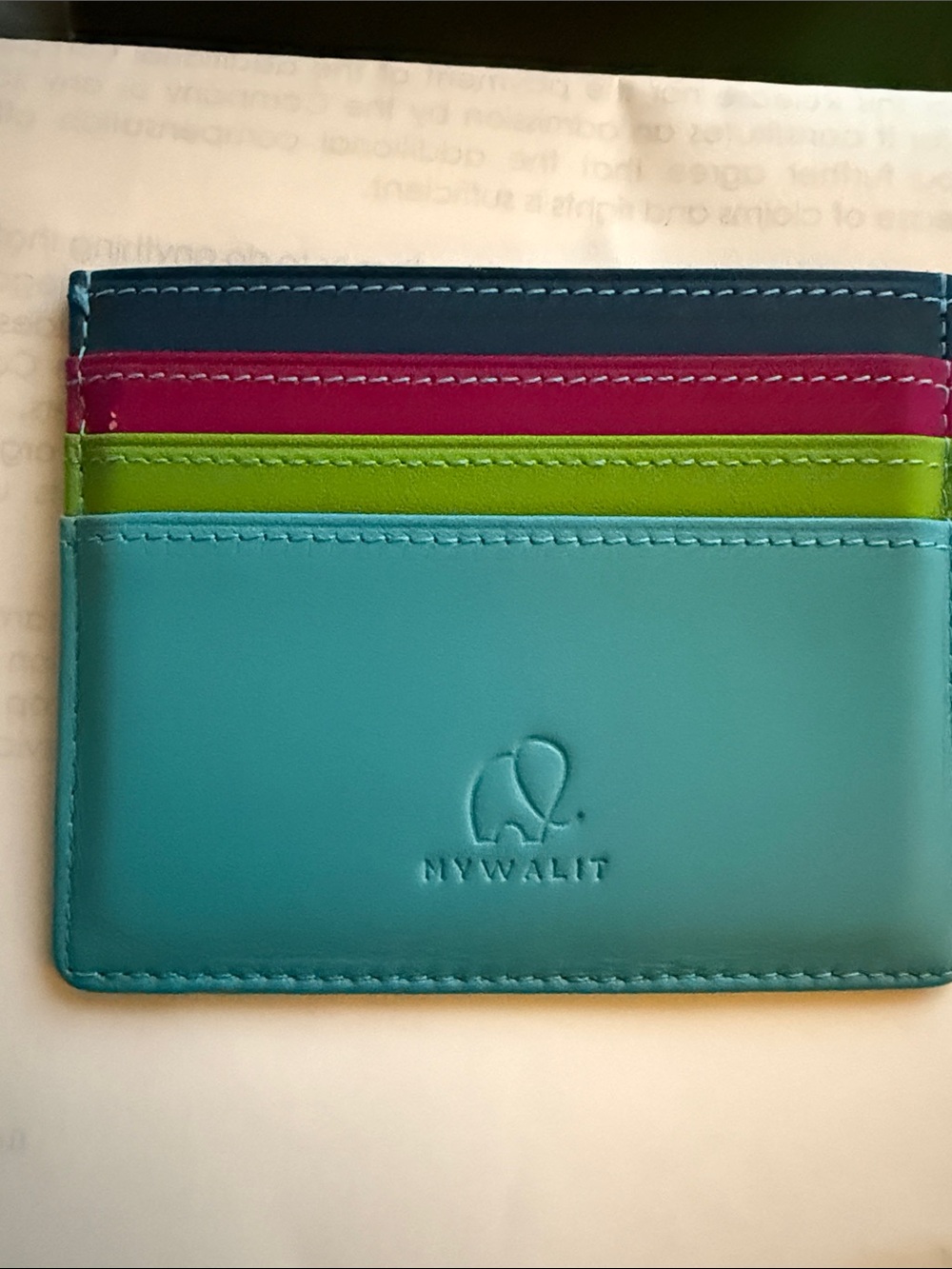 Mywalit  Multicolor Leather Card Holder - Teal, Blue, Pink, Lime